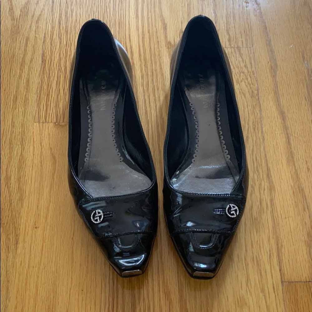 Giorgio Armani black patent flats 37.5